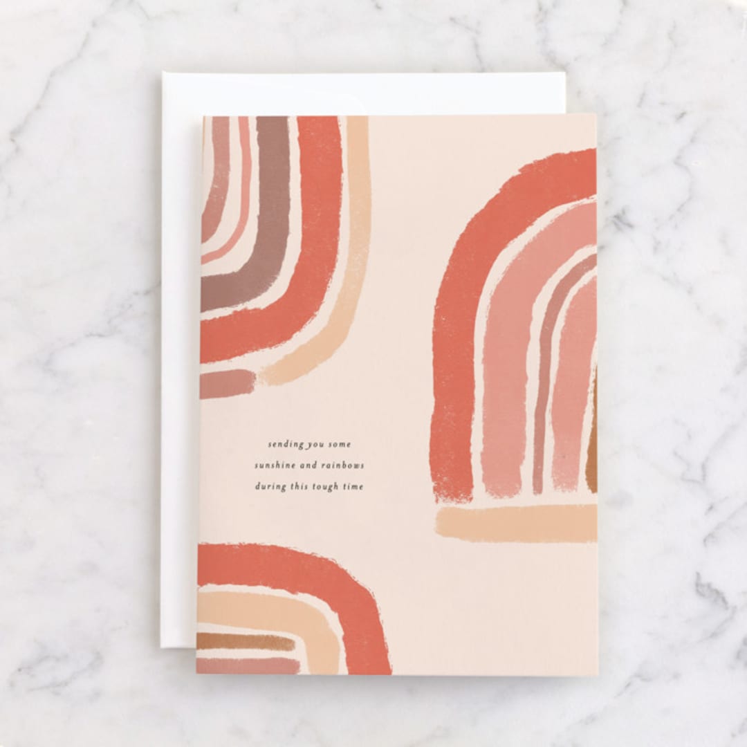 "Sunshine & Rainbows" - Single Greeting Cards in Peach by Olivia Goree - Front