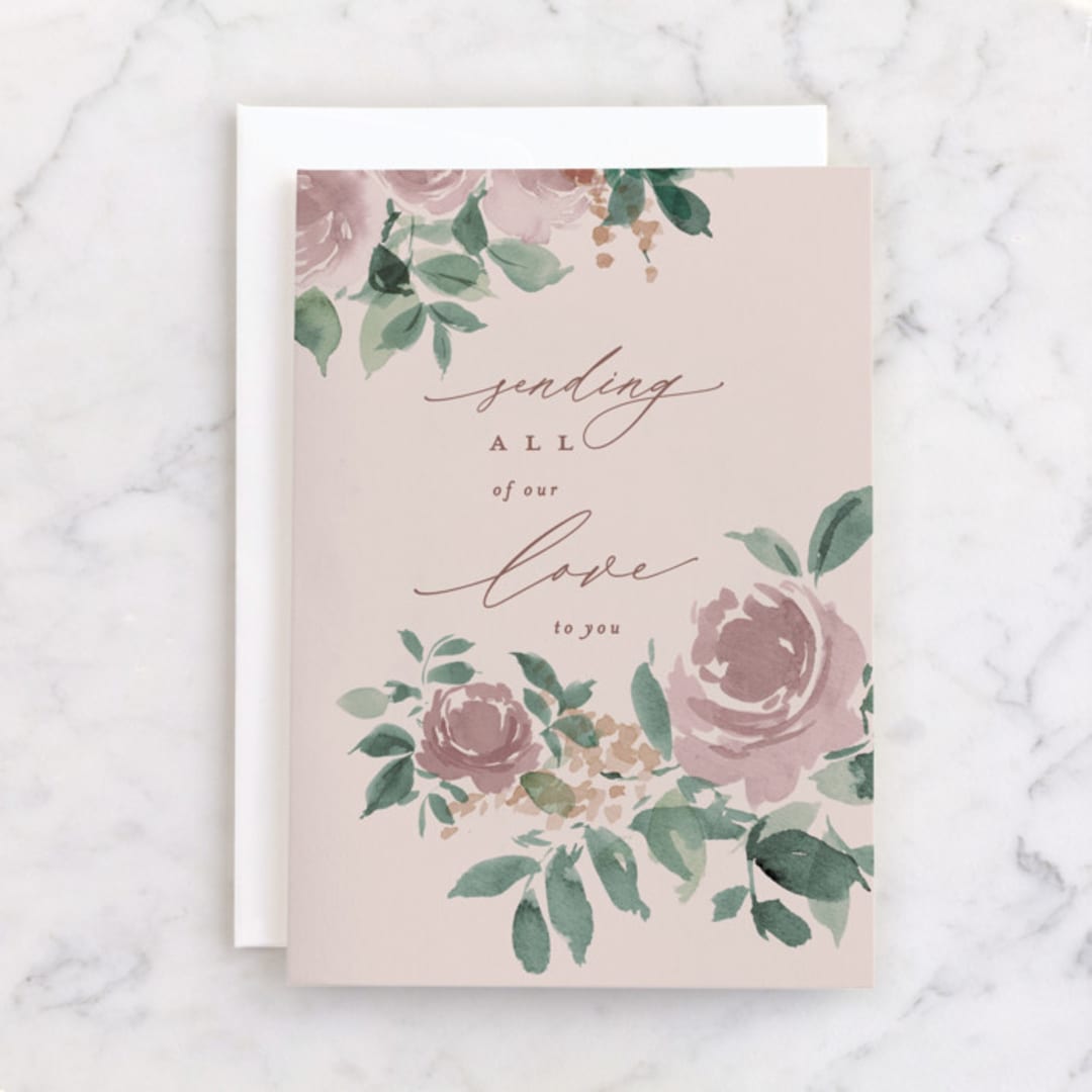 "Sending Flowers" - Single Greeting Cards in Rose by Everett Paper Goods - Front