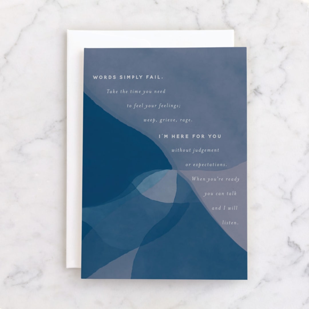 "Words Simply Fail" - Single Greeting Cards in Ocean by Courtney Crane - Front