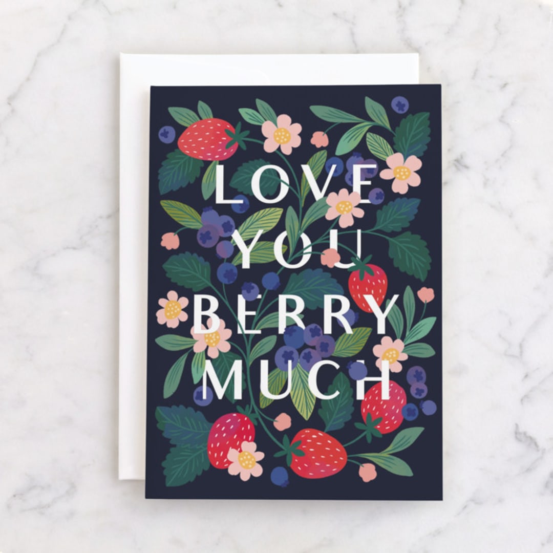"Berry Berry Much" - Single Greeting Cards in Berry by Paper Raven Co. - Front