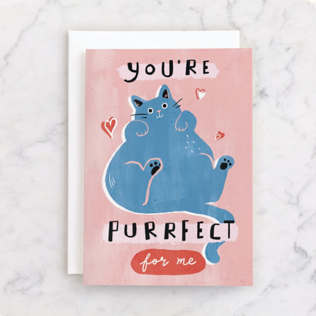 "You're Purrfect" - Single Greeting Cards in Bubblegum by Cindy Chu - Front