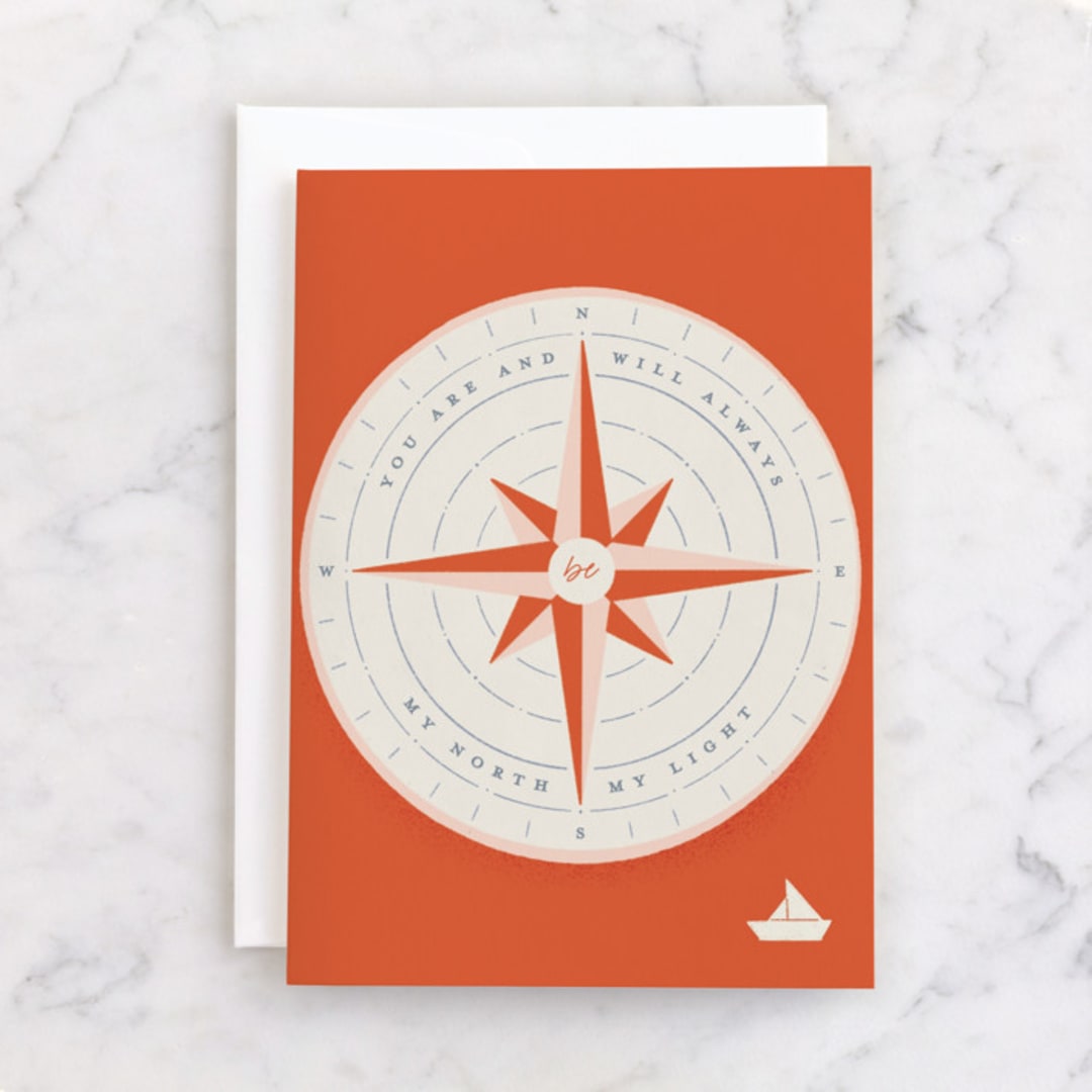 "North" - Single Greeting Cards in Tangerine by Gwen Bedat - Front