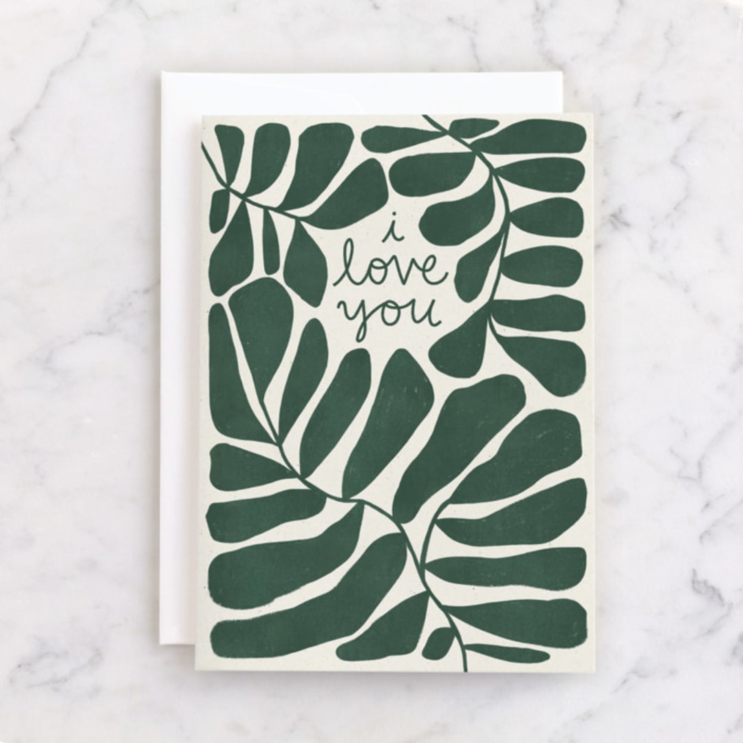 "Love Leaves" - Single Greeting Cards in Evergreen by Kelly Watkins - Front