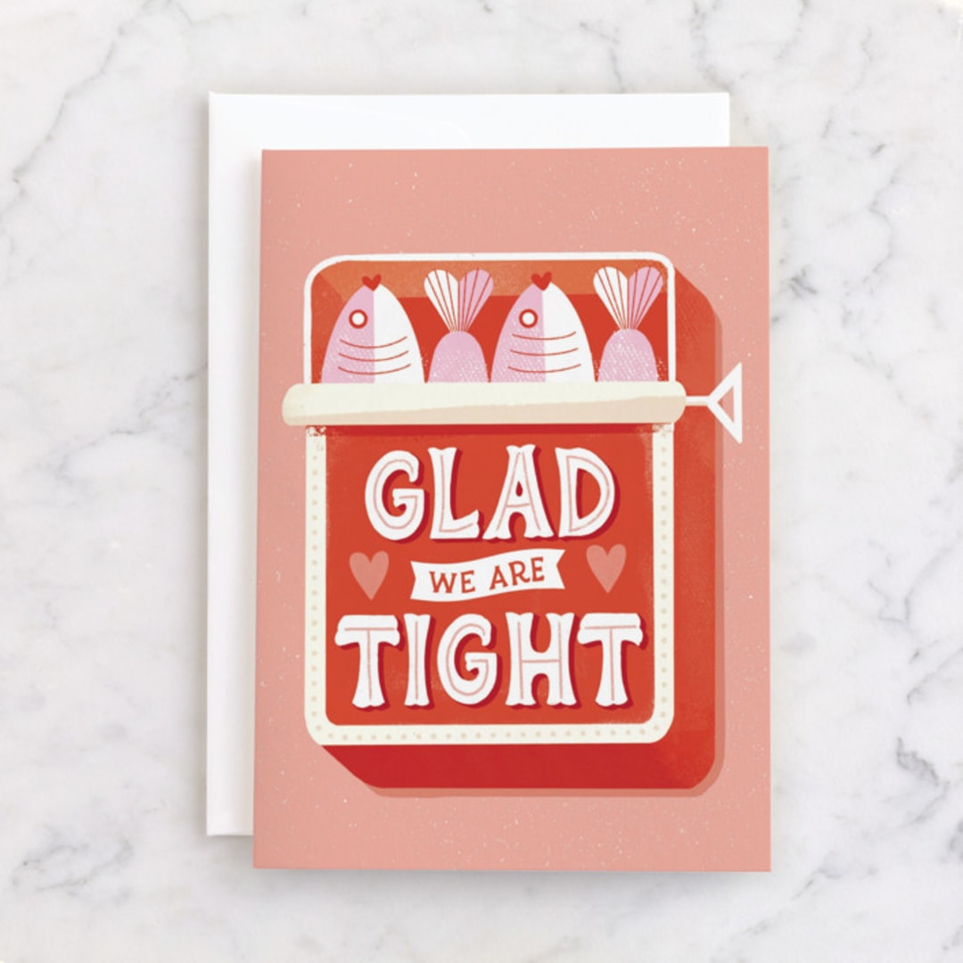 "Glad We Are Tight" - Single Greeting Cards in Salmon by Jess Miller Draws - Front