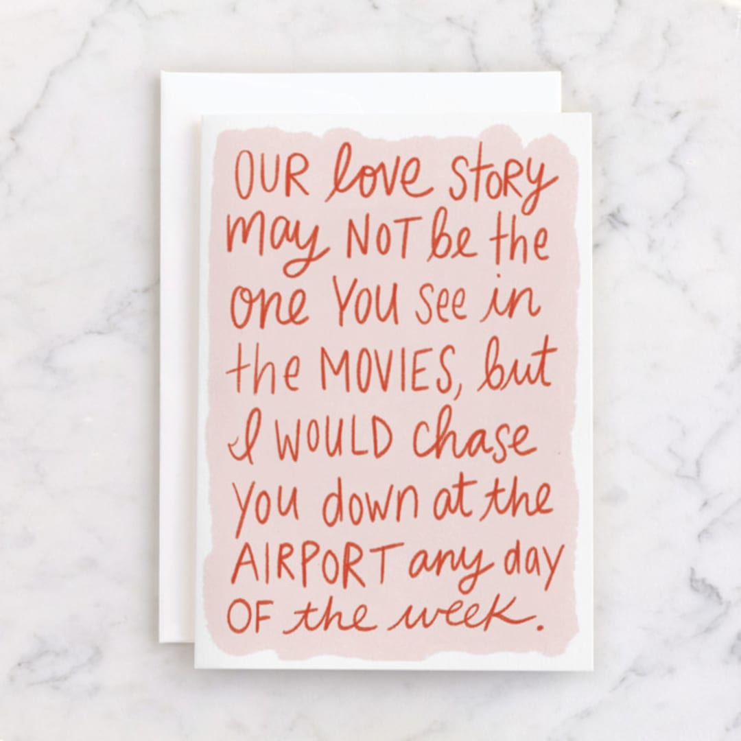 "Real Love Story" - Single Greeting Cards in Blush by Inkblot Design - Front