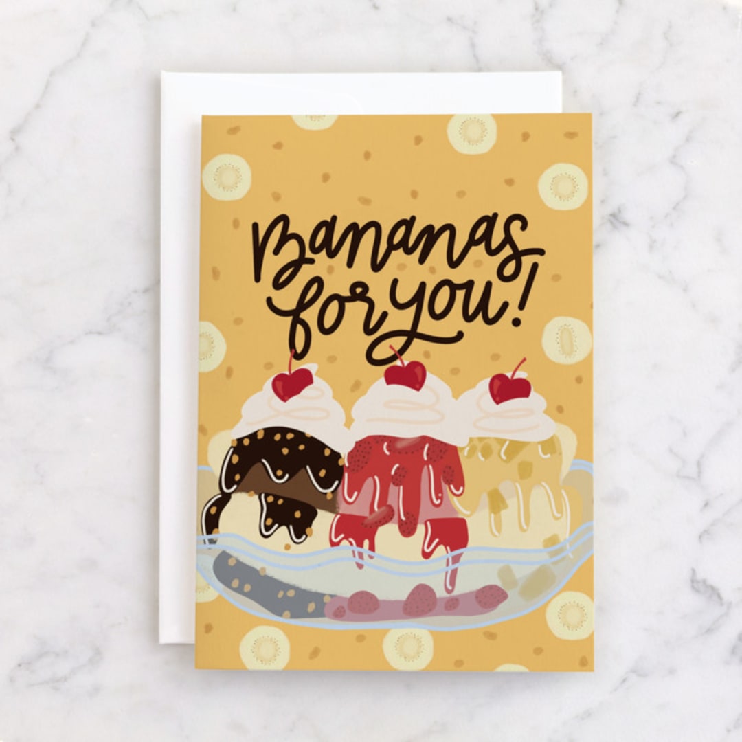 "Let's Never Split" - Single Greeting Cards in Honey by Lauren Jinhee - Front