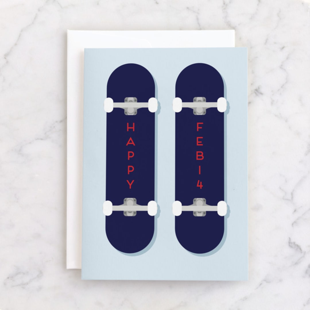 "Skateboards" - Single Greeting Cards in Navy by Sarah Cohn - Front