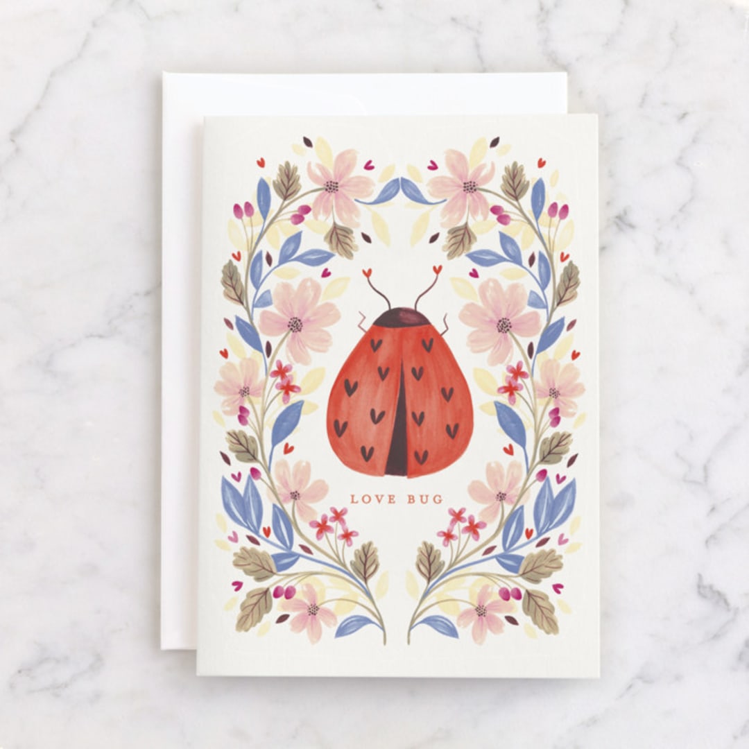 "Love Bug" - Single Greeting Cards in Saffron by Sarah Knight - Front