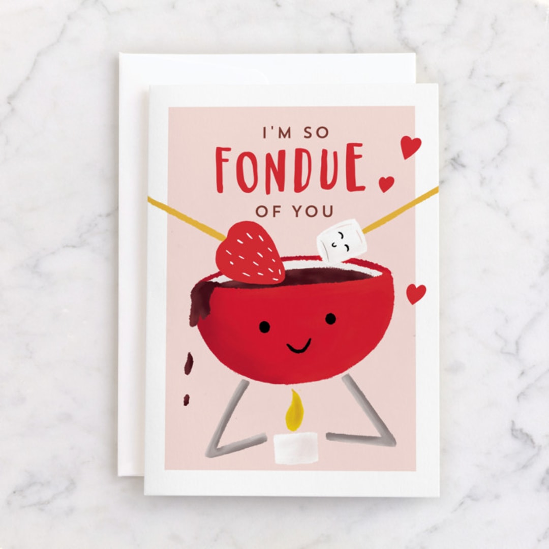 "fondue" - Single Greeting Cards in Wild Strawberry by chocomocacino - Front