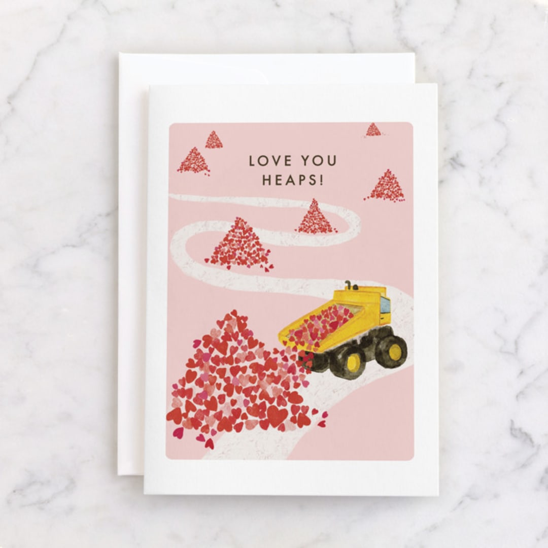 "Love You Heaps" - Single Greeting Cards in Heart by Holly Rose - Front