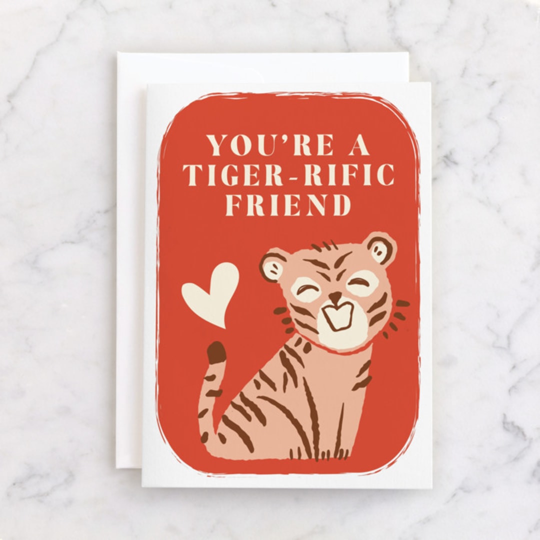 "Tiger-rific" - Single Greeting Cards in Tangerine by Vivian Yiwing - Front