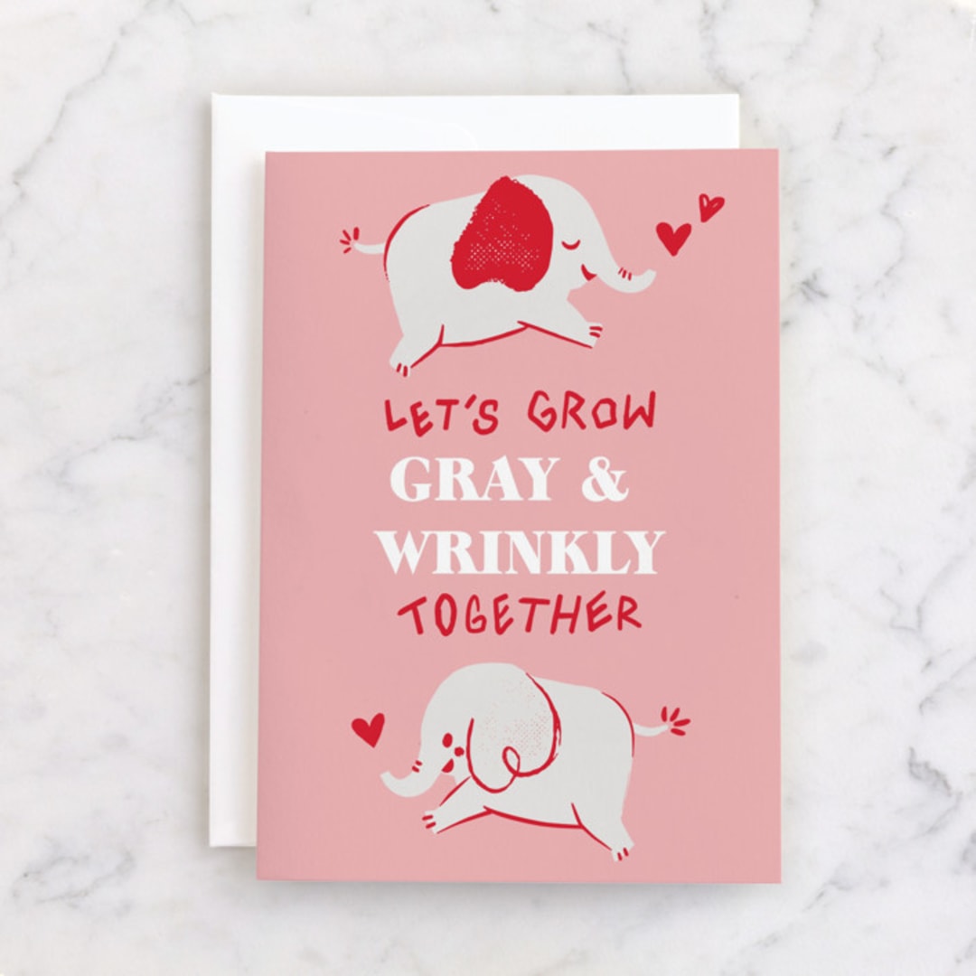"Gray & Wrinkly" - Single Greeting Cards in Blush by Vivian Yiwing - Front