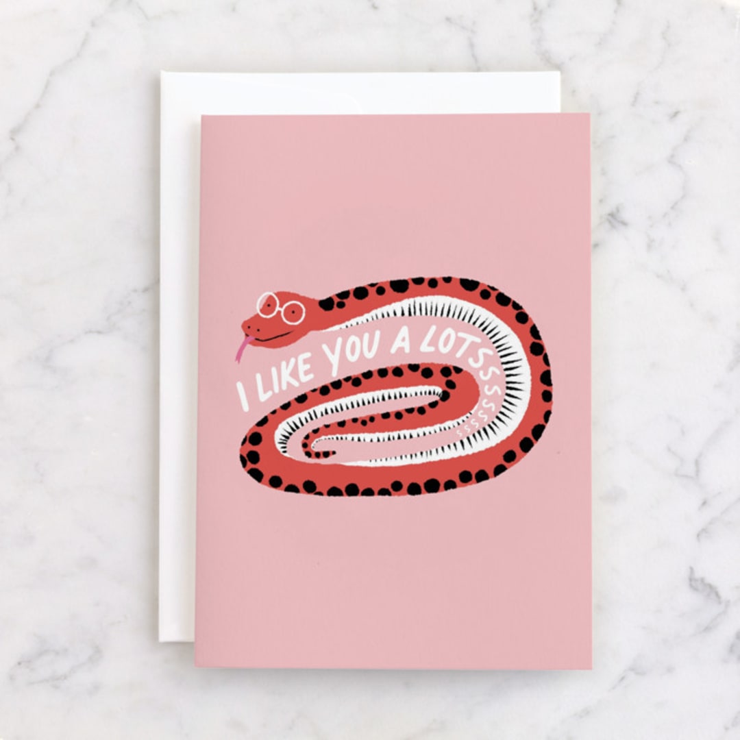"Like you a lotsss" - Single Greeting Cards in Carnation by Pati Cascino - Front