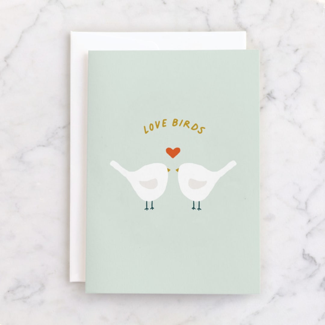 "Love Birds" - Single Greeting Cards in Mint by taylorVdesign - Front