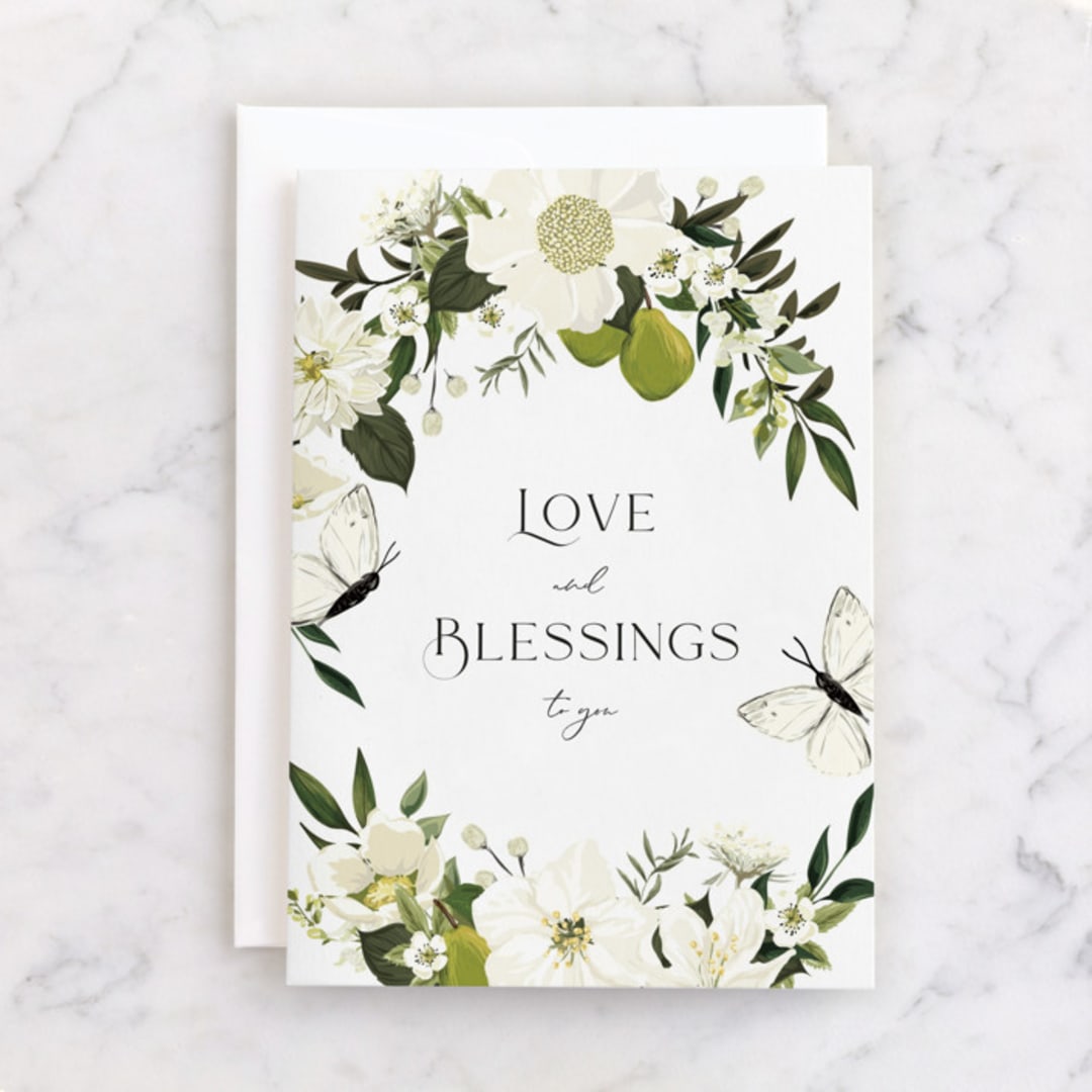 "Blossoms & Butterflies" - Single Greeting Cards in Lily by Susan Moyal - Front