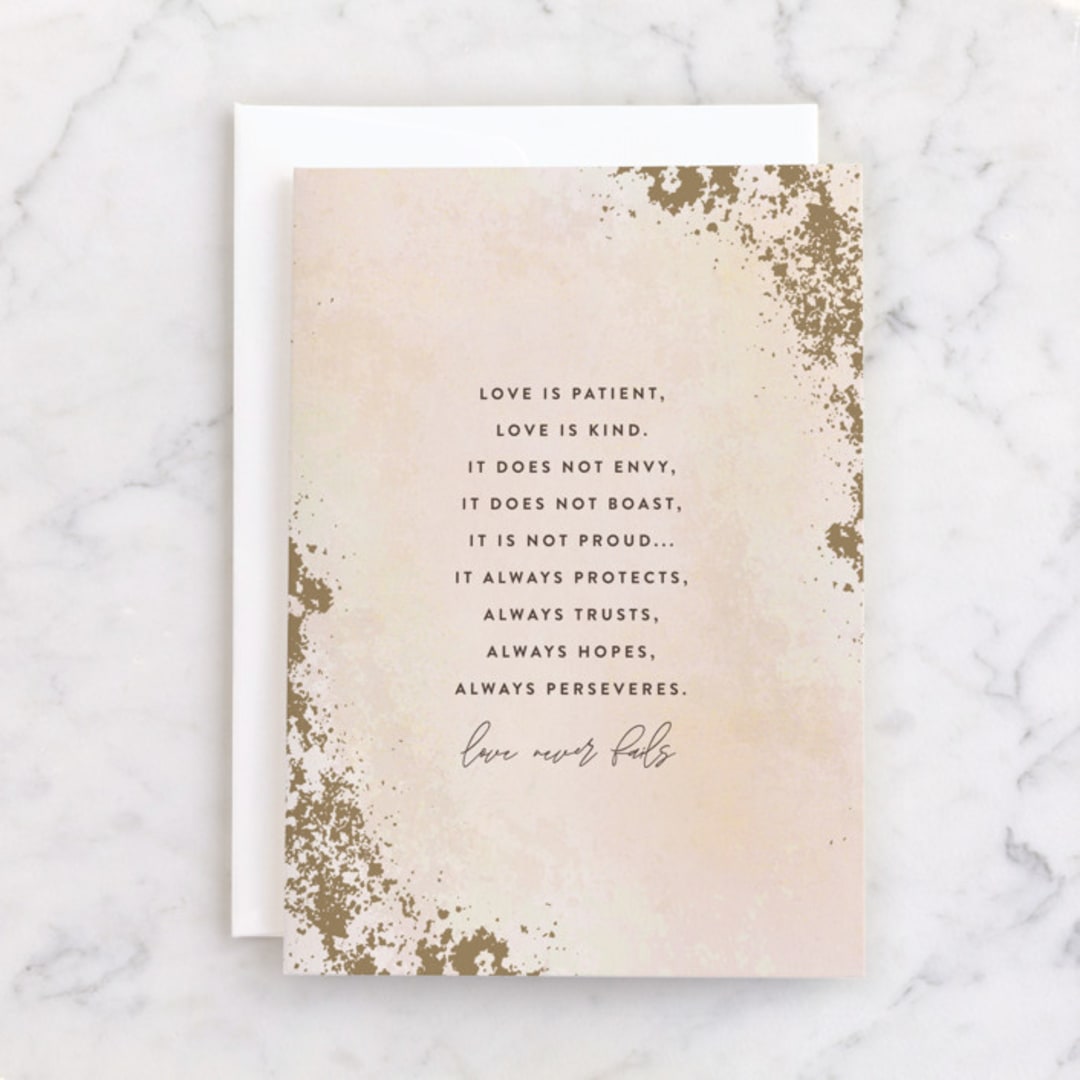 "Wedding Scripture" - Single Greeting Cards in Caramel by Amy Payne - Front