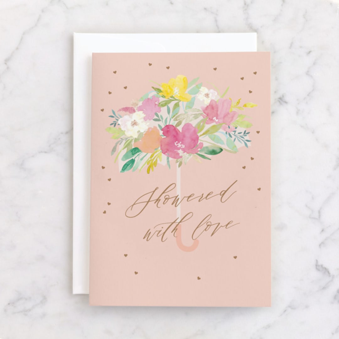 "Showered with Love" - Single Greeting Cards in Blush by Creo Study - Front