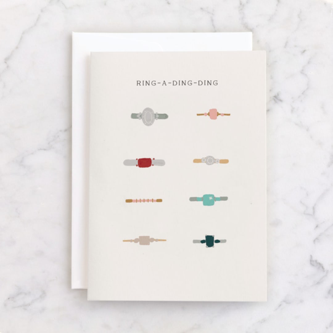 "Ring A Ding" - Single Greeting Cards in Cream by Corinne Malesic - Front