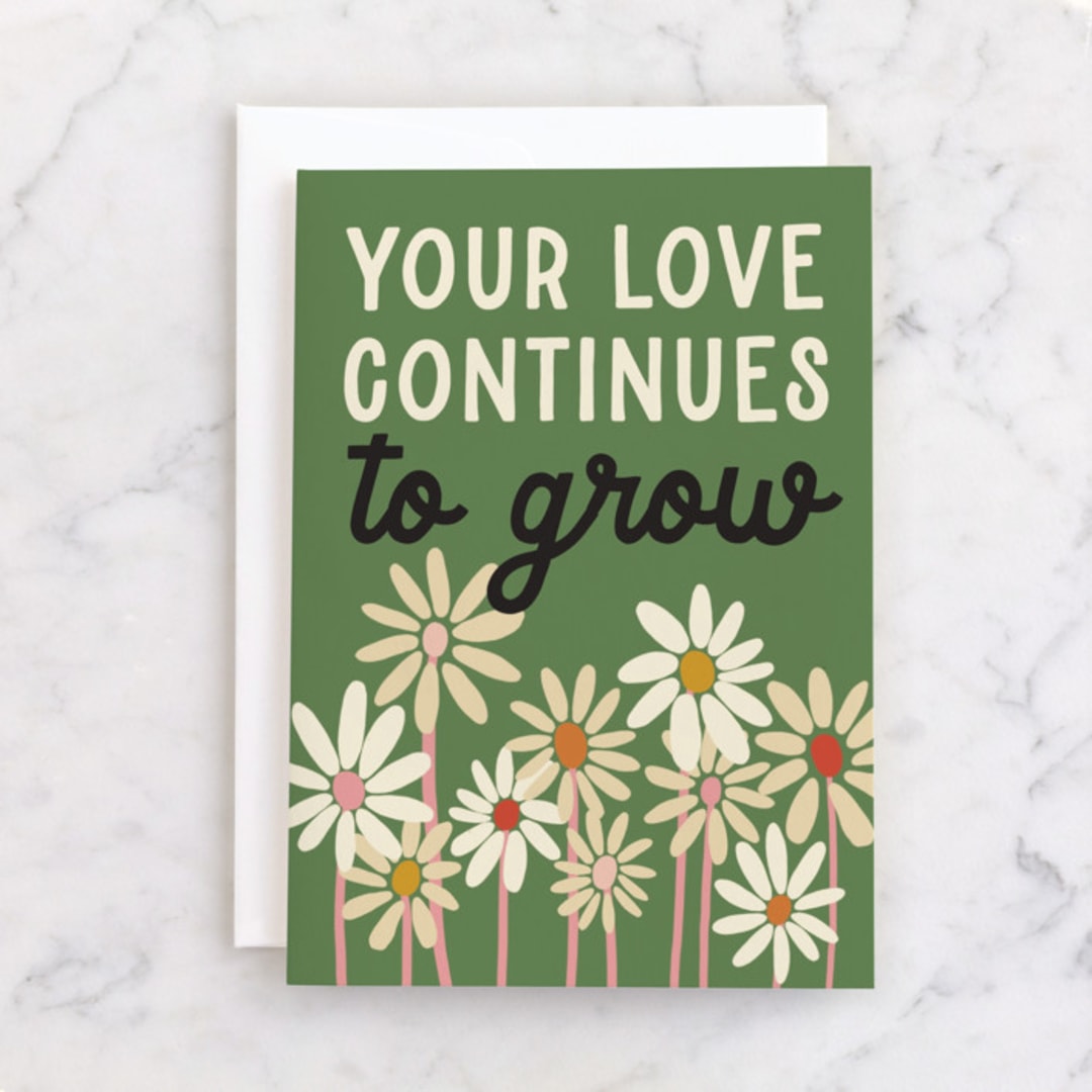 "Love Grows" - Single Greeting Cards in Leaf by Morgan Kendall - Front