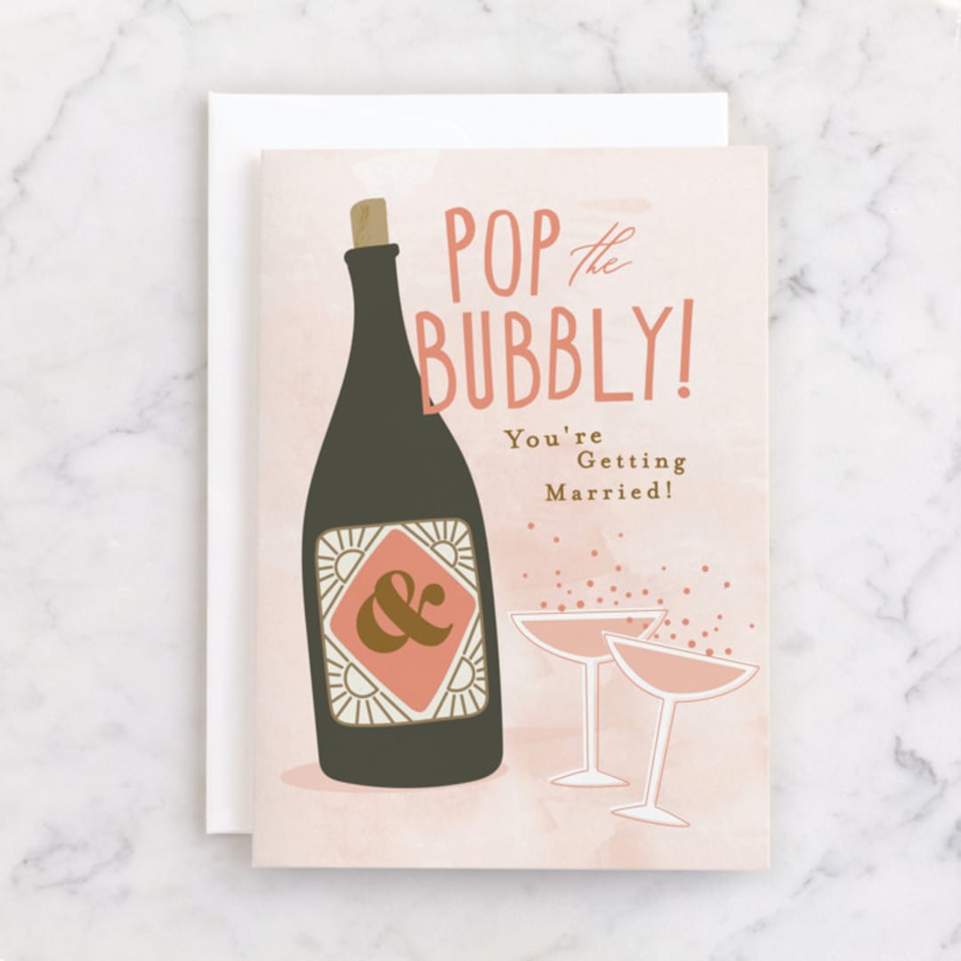 "Pop The Bubbly" - Single Greeting Cards in Champagne by Karidy Walker - Front