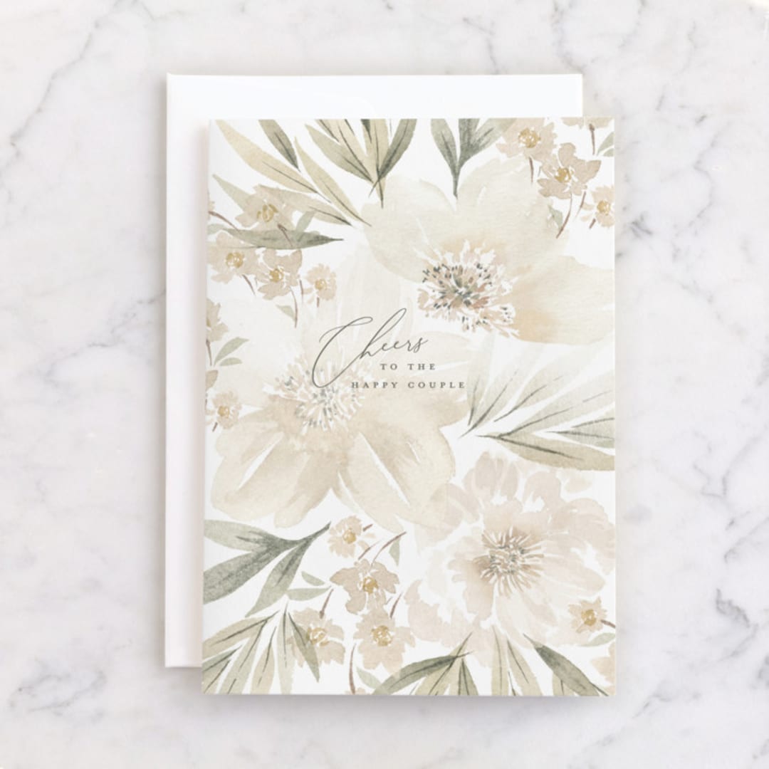 "Elegant Peony" - Single Greeting Cards in Cream by Wildfield Paper Co - Front