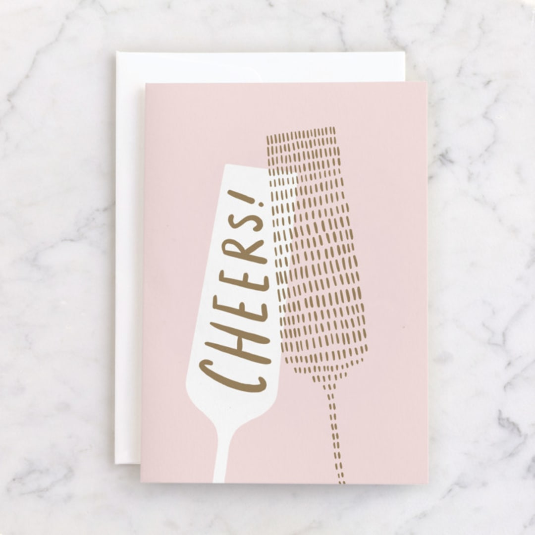 "Cheers Glass" - Single Greeting Cards in Blush by Kelly Williams - Front