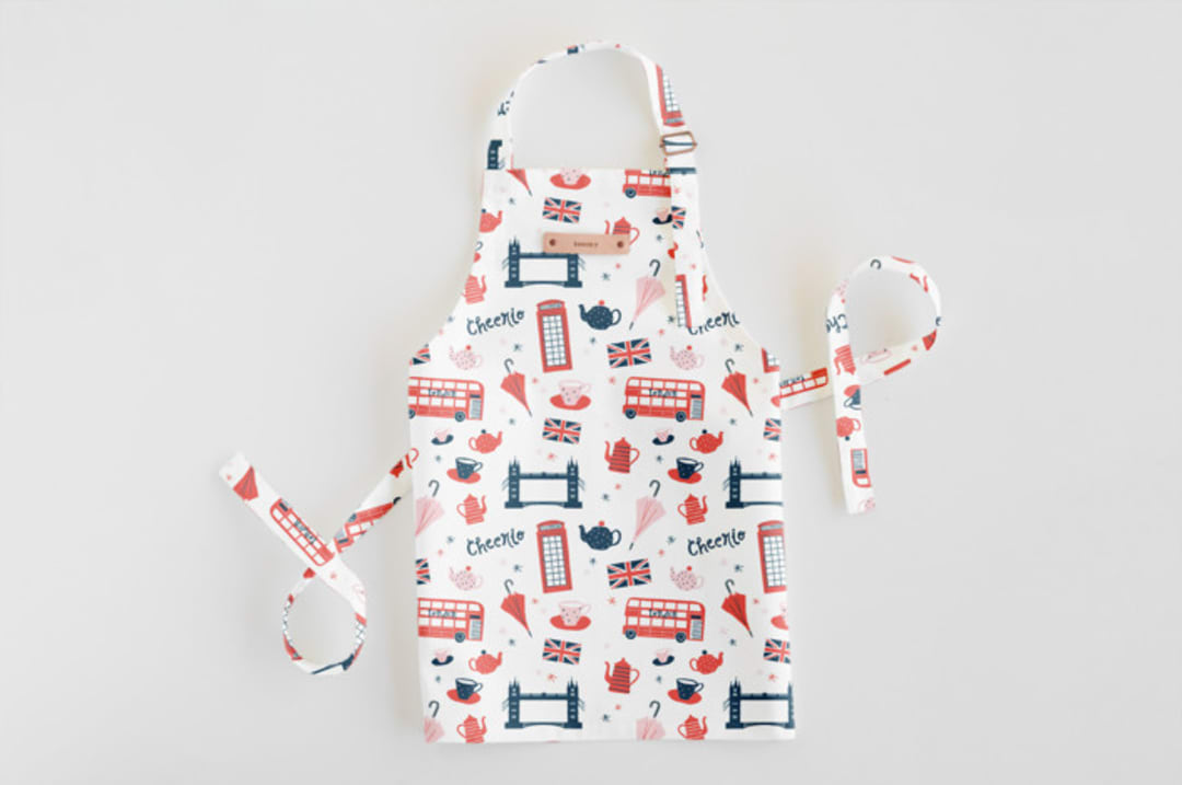 "London" - Personalizable Children's Apron in Cherry by Kristie Kern - Personalizable Apron