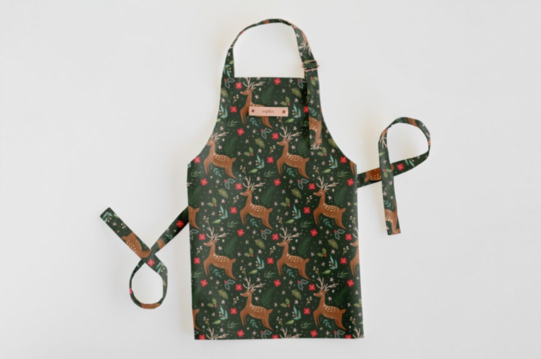 "Festive Deer" - Personalizable Children's Apron in Forest by Elly - Personalizable Apron