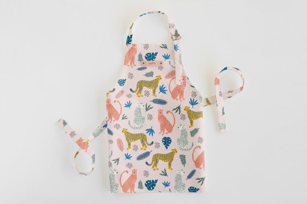"Cheetah Tropical" - Personalizable Children's Apron in Blush by iamtanya - Personalizable Apron