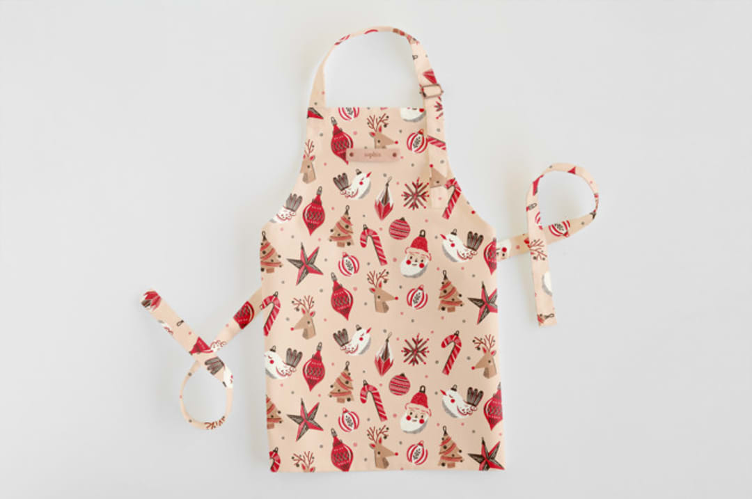 "Retro Ornaments" - Personalizable Children's Apron in Coral by Vivian Yiwing - Personalizable Apron