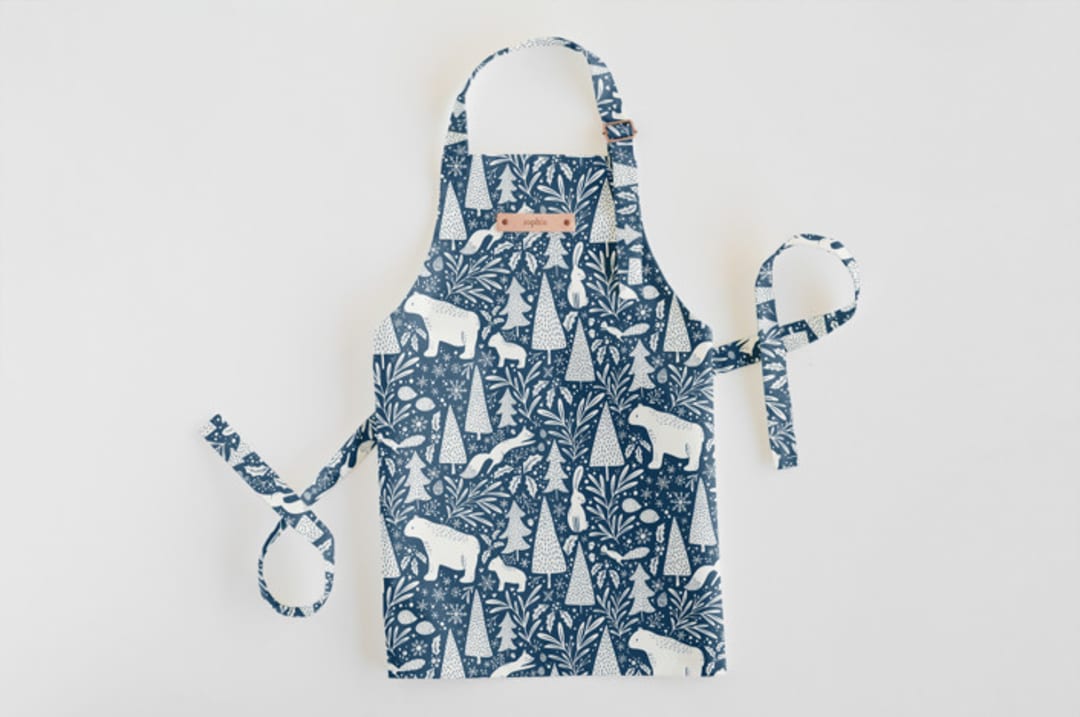 "Winter Woodland" - Personalizable Children's Apron in Navy by Kristen Knechtel - Personalizable Apron