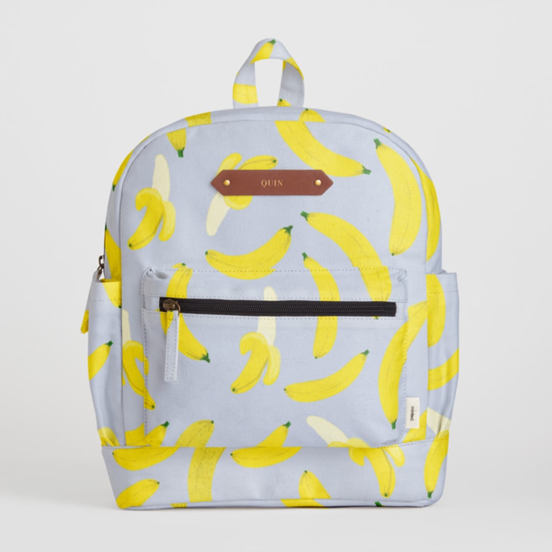 "Go Bananas" - Small Backpack in Banana by Baumbirdy - Front with Optional Personalization