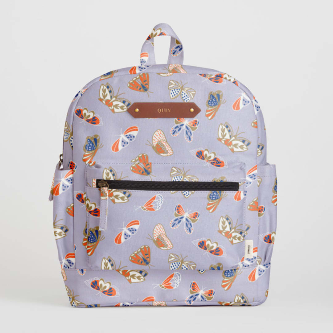 "Spring Butterfly" - Small Backpack in Lavender by Chi Hey Lee - Front with Optional Personalization