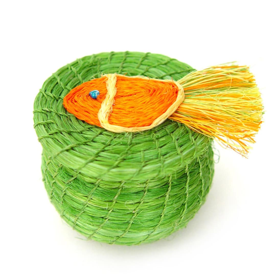 "Lidded Basket Swimming Fish" - Kids Decorative Baskets in green by Powered By People