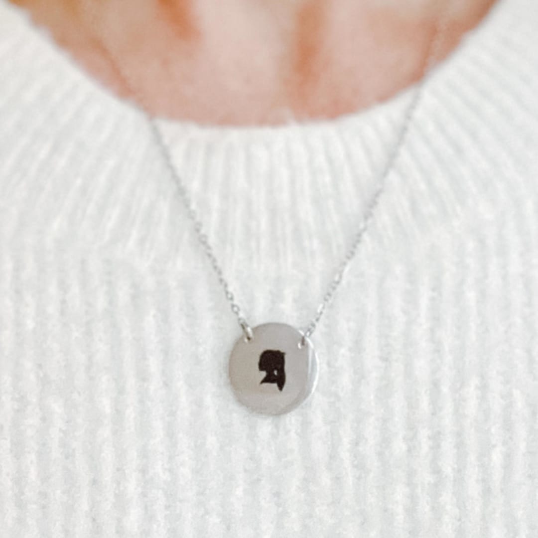 "Custom Silhouette Engraved Necklace" - Keepsakes in silver by Lindsay Kelly Art