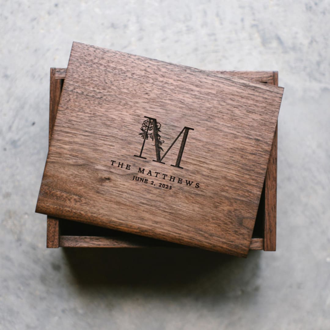 "Personalized Keepsake Box | Wedding Gift for Couples | Walnut Medium" - Keepsake Boxes in black by Wayfaren