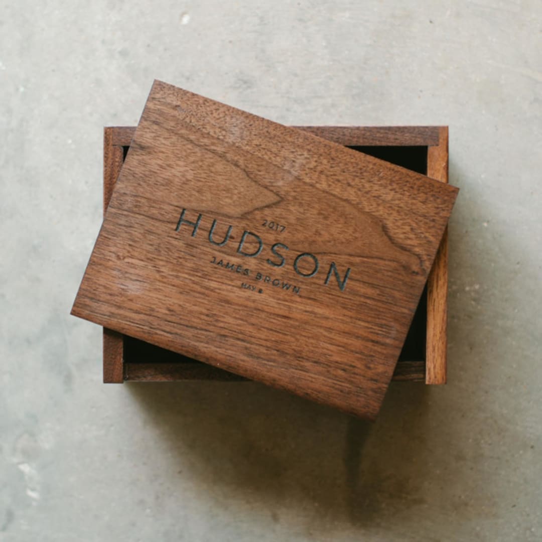 "Personalized Keepsake Box | Wedding Gift for Couples | Walnut Small" - Keepsake Boxes in natural by Wayfaren