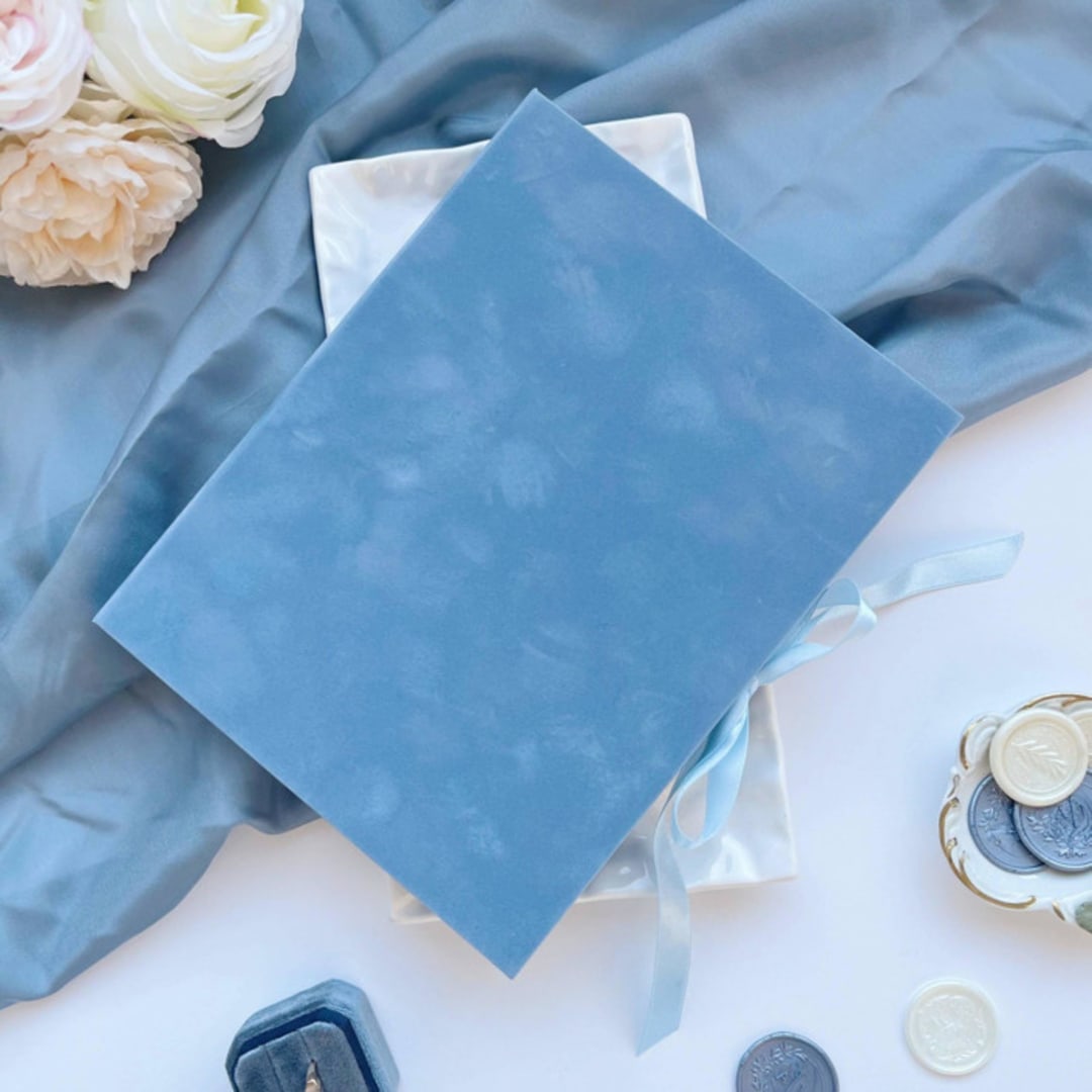 "Dusty Blue Velvet Box for 5 x 7 Cards, Keepsake Box" - Keepsake Boxes in blue by Self Stationery