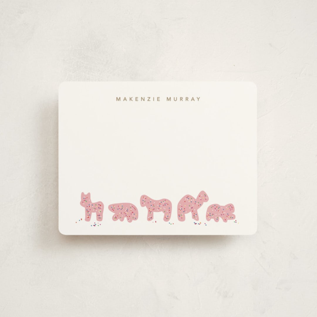 "Animal Cracker Parade" - Children’s Stationery in Pink Sugar by Jennifer Postorino - Front