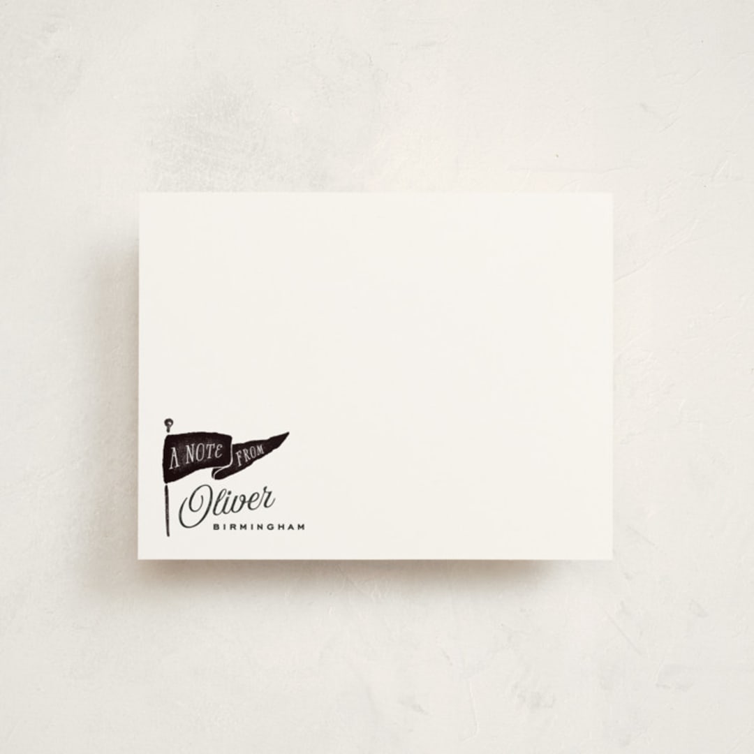 "Vintage Pennant" - Children’s Stationery in Licorice by Oscar and Emma - Karly Depew - Front