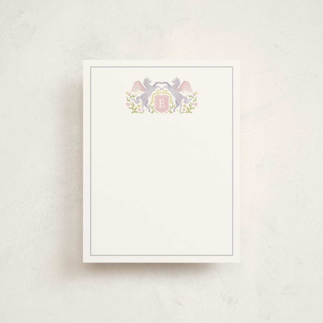 "Unicorn Crest" - Children’s Stationery in Blush by Masha Zimovich - Front