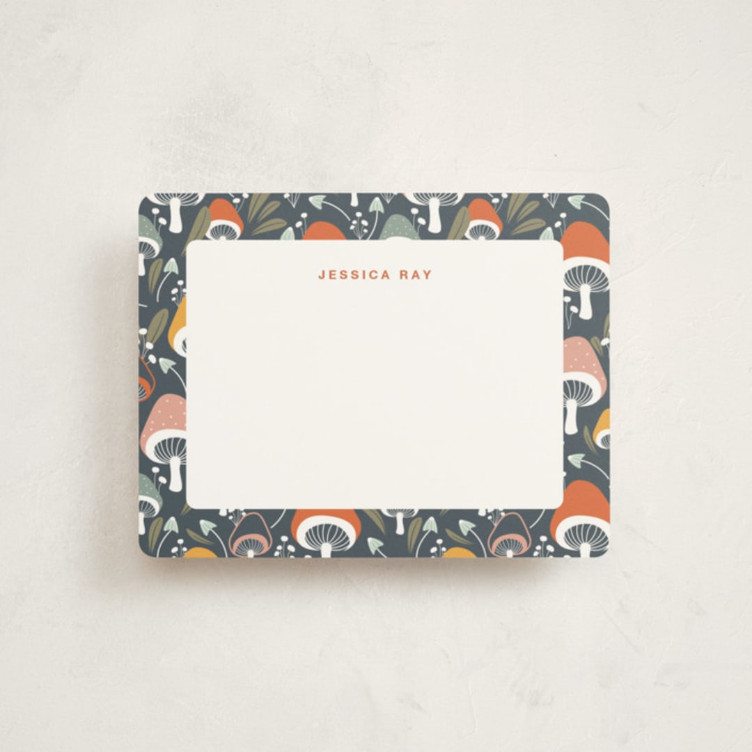 "Whimsical Mushrooms" - Children’s Stationery in Deep Sea by INSVY Design Studio - Front