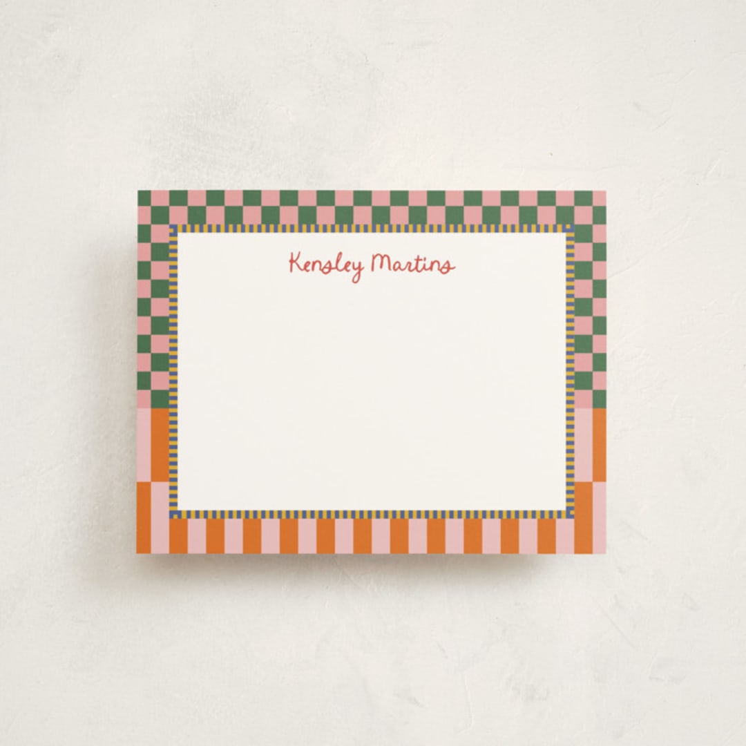 "Checked" - Children’s Stationery in Watermelon by Jenna Holcomb - Front