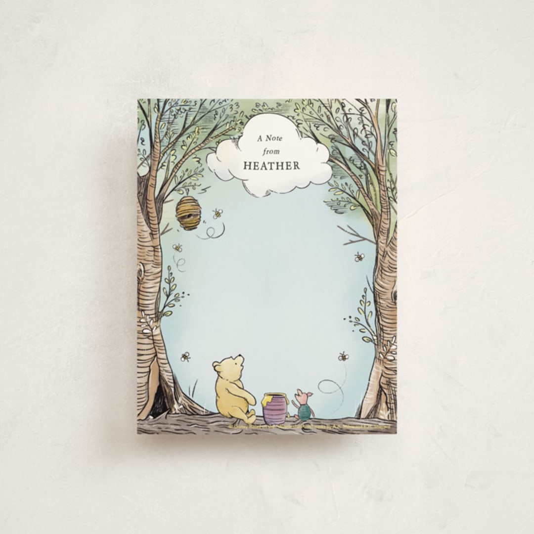 "Disney's Winnie the Pooh in the Wood" - Children’s Stationery in Sky Blue by Becky Nimoy - Front