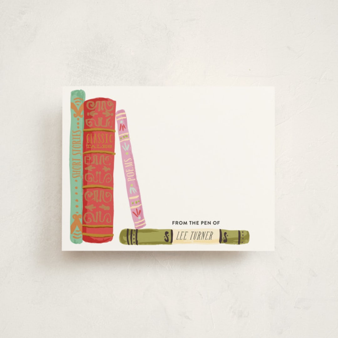 "Painted Book Spines" - Children’s Stationery in Sweet Coral by Shiny Penny Studio - Front