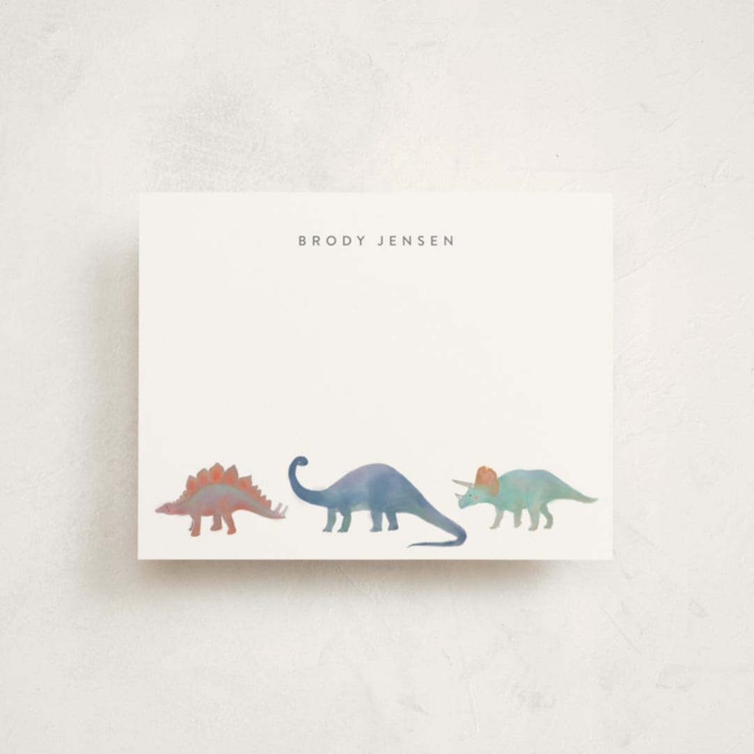 "Dinosaur Parade" - Children’s Stationery in Lagoon by Joanna Griffin - Front