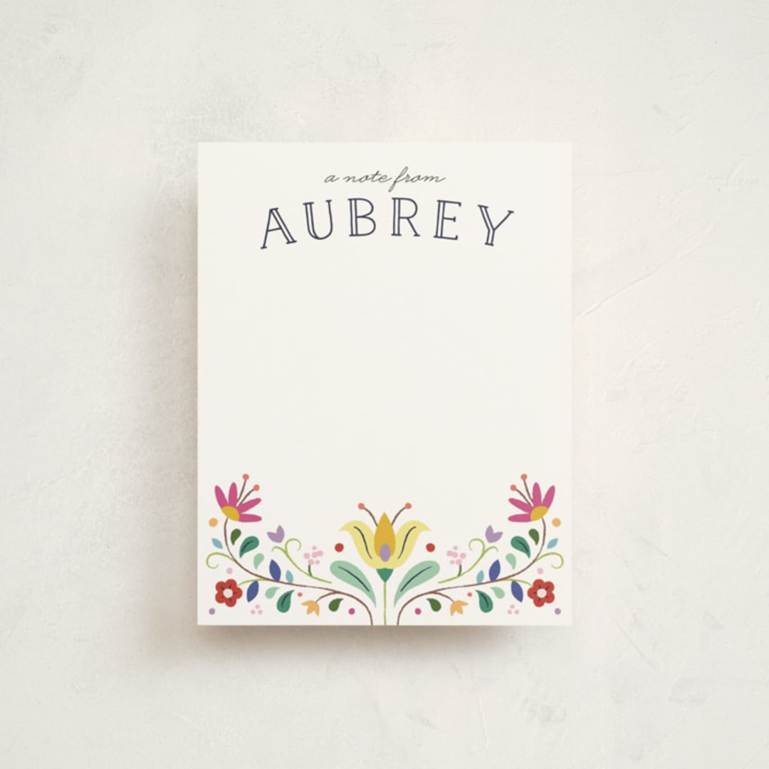 "Folk Florals" - Children’s Stationery in Sky by Amber Barkley - Front