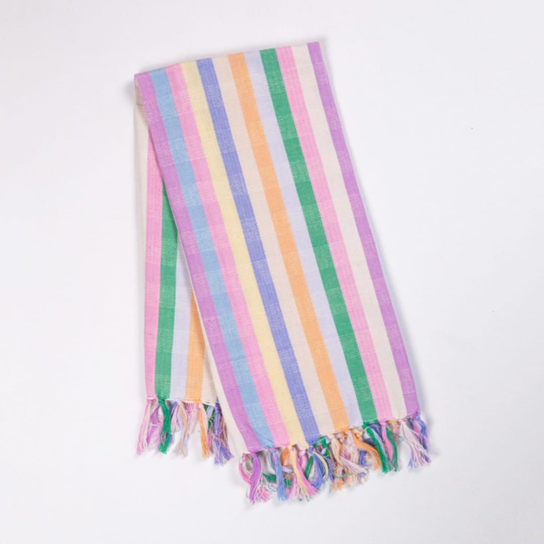 "Maxine Pastel Rainbow Striped Handwoven Cotton Towel" - Tea Towels in multicolorassorted-colors by Archive New York
