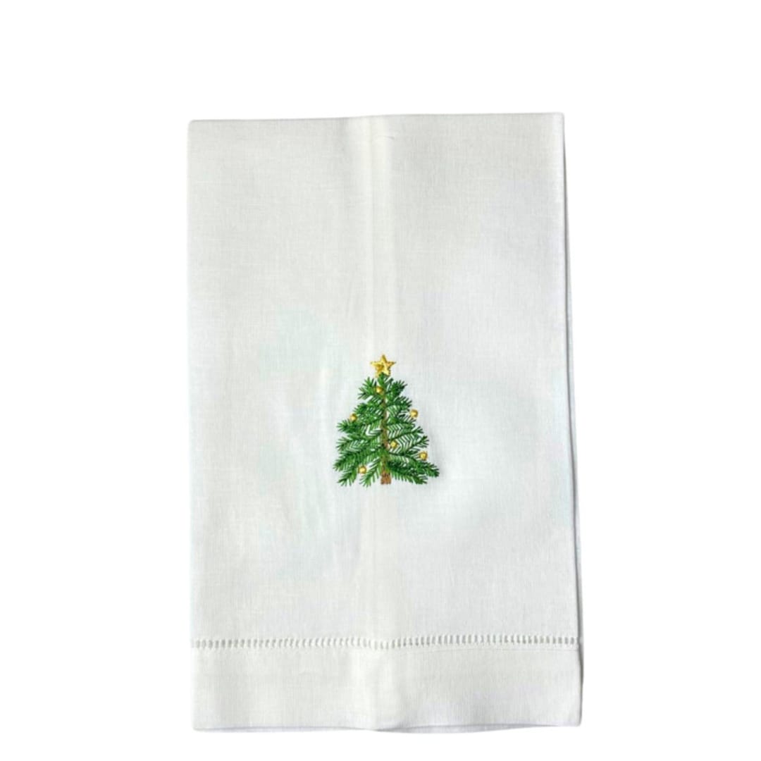 "Holiday Tree Embroidered Hand Towel" - Tea Towels in white by Virginia Marcello