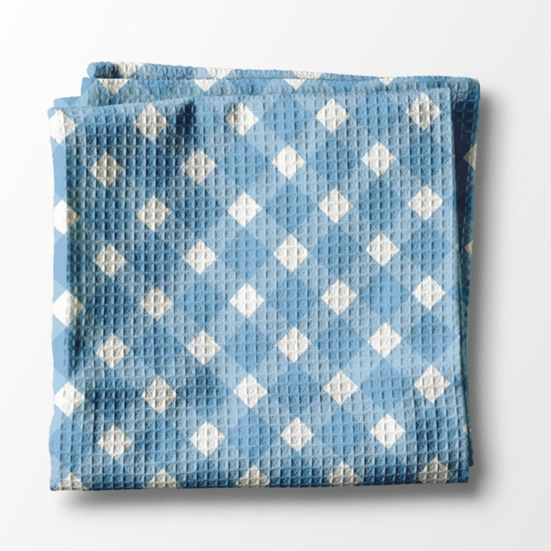 "Waffle Weave Kitchen Towel - Gingham Blue" - Tea Towels in blue by Clairebella